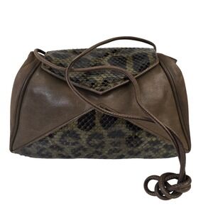 Emilia Paris Vintage Leather Snakeskin Envelope Flap Shoulder Bag Brown France